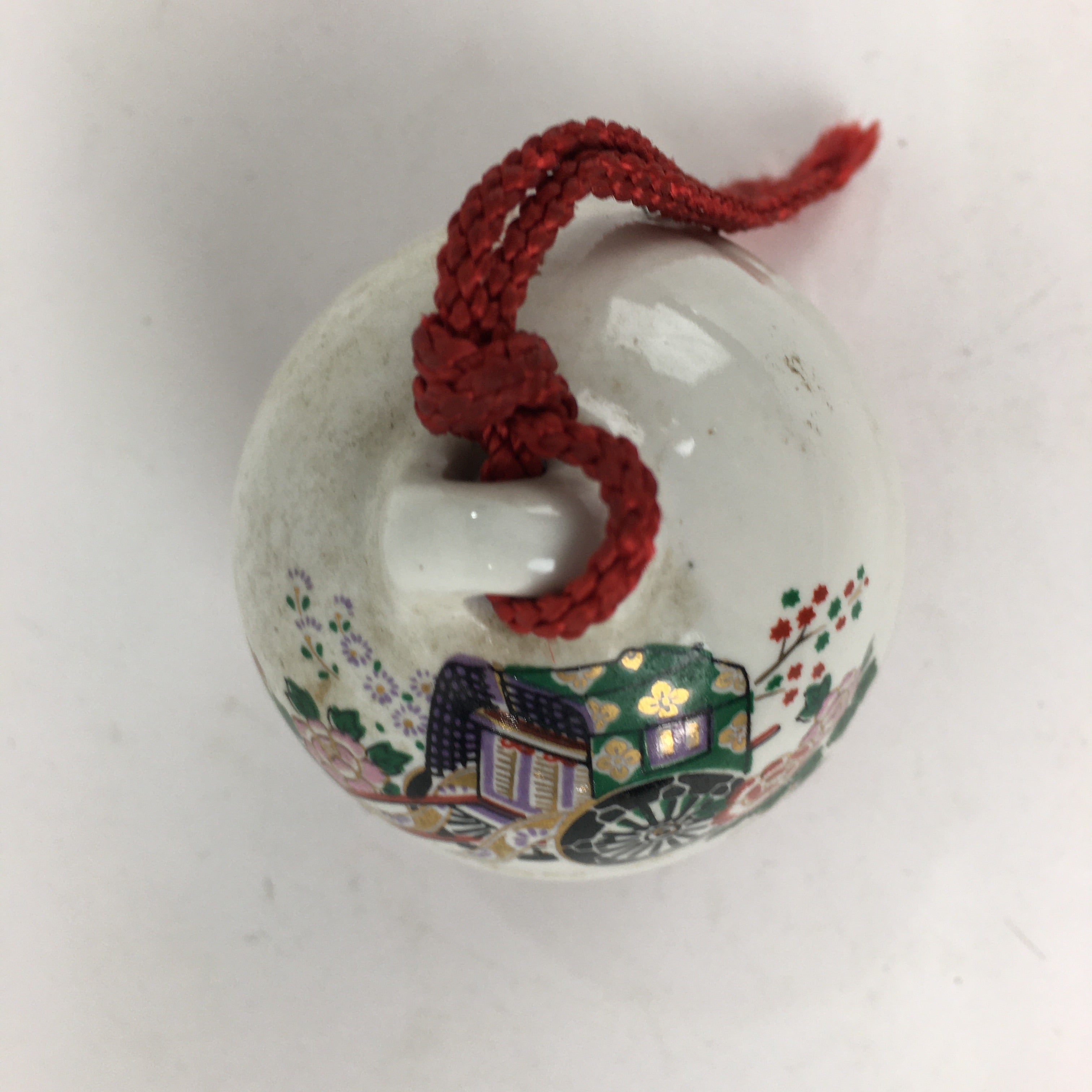 Japanese Clay Bell Dorei Kutani Ware Vtg Ceramic Doll Rickshaw Flower DR353