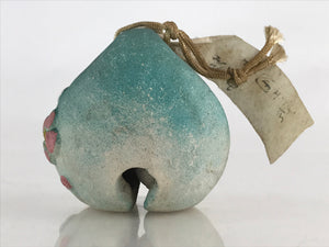 Japanese Clay Bell Dorei Tsuchi-Suzu Atami Baien Plum Garden Vtg Amulet Blue DR4