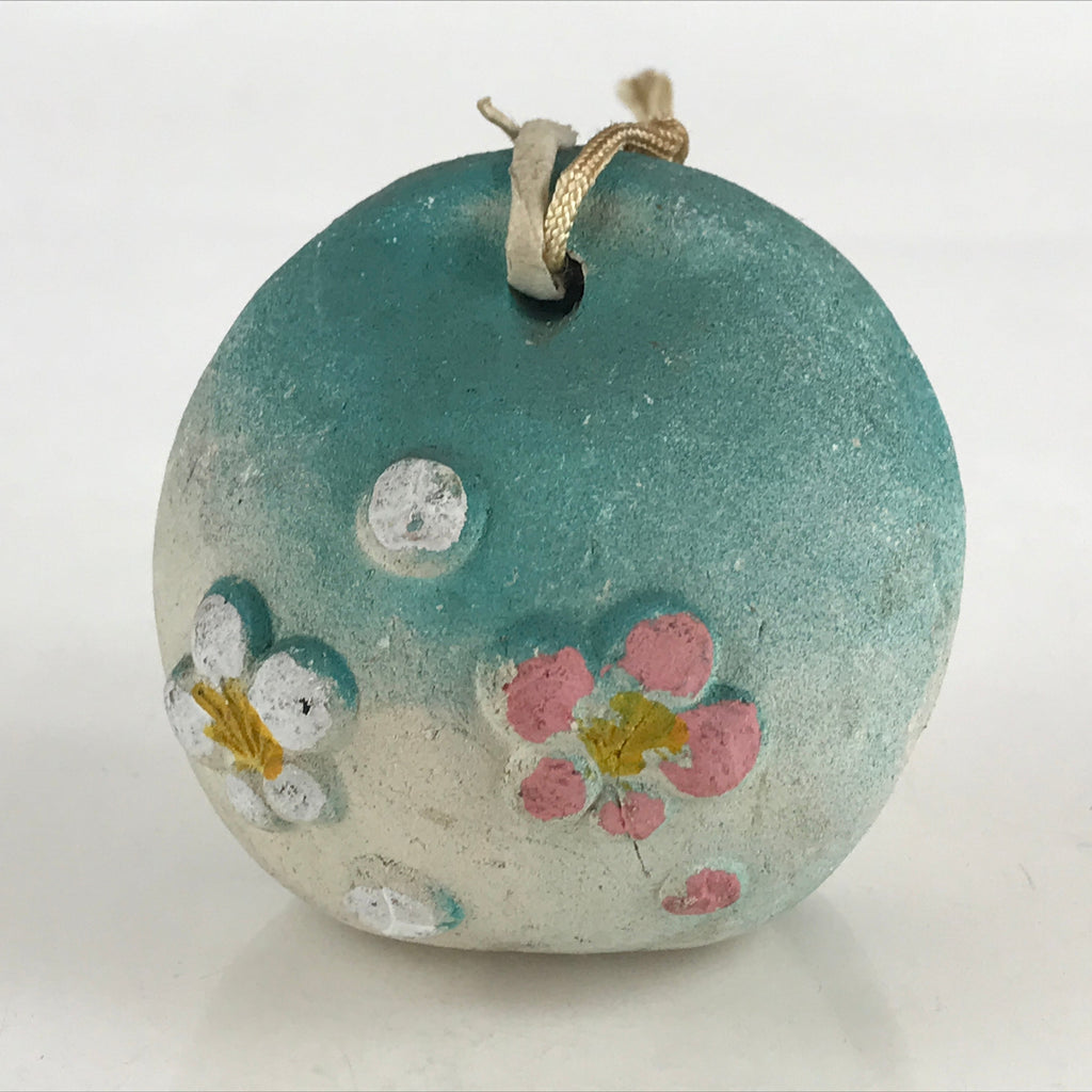 Japanese Clay Bell Dorei Tsuchi-Suzu Atami Baien Plum Garden Vtg Amulet Blue DR4