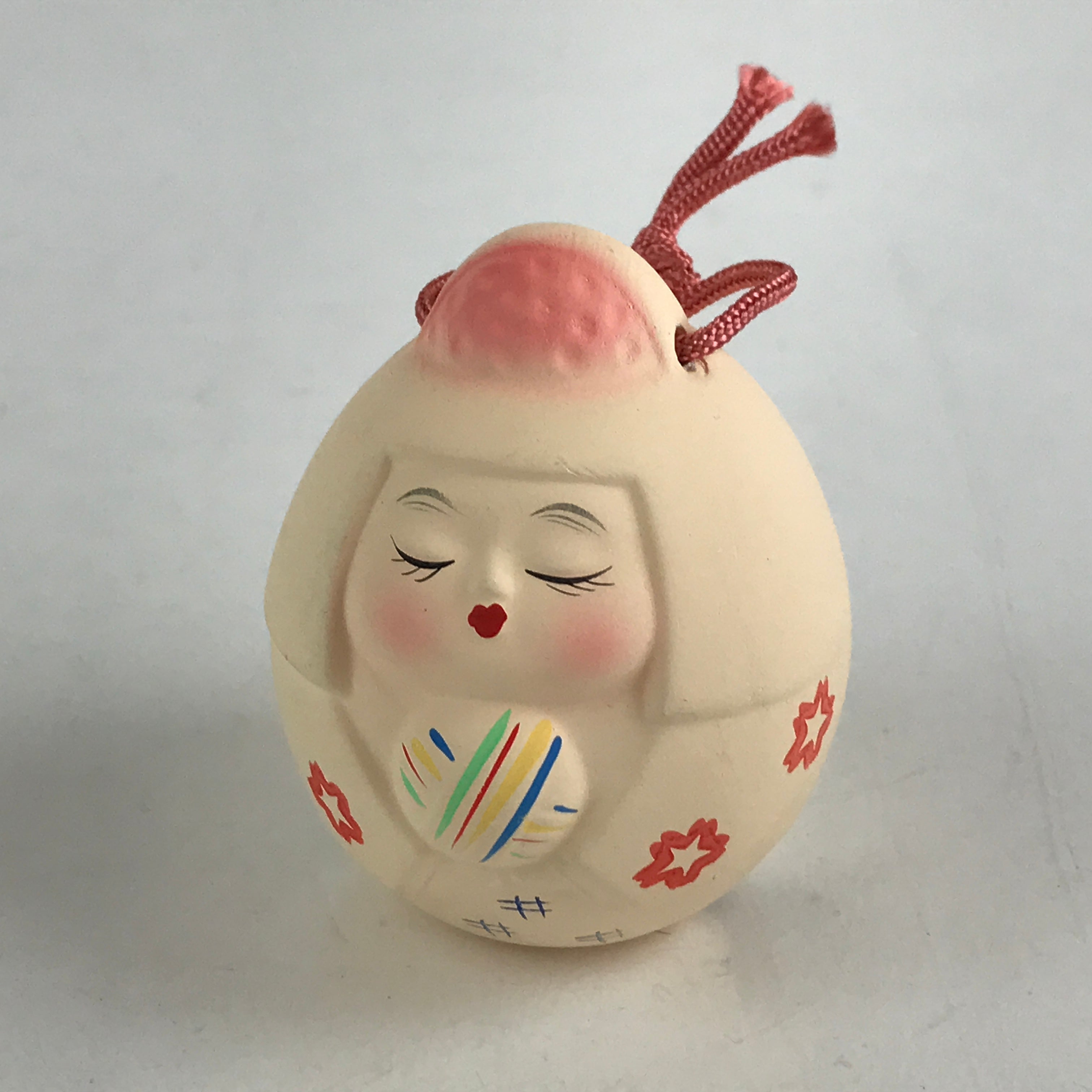 Japanese Clay Bell Dorei Tsuchi-Suzu Ceramic Doll Amulet Geisha