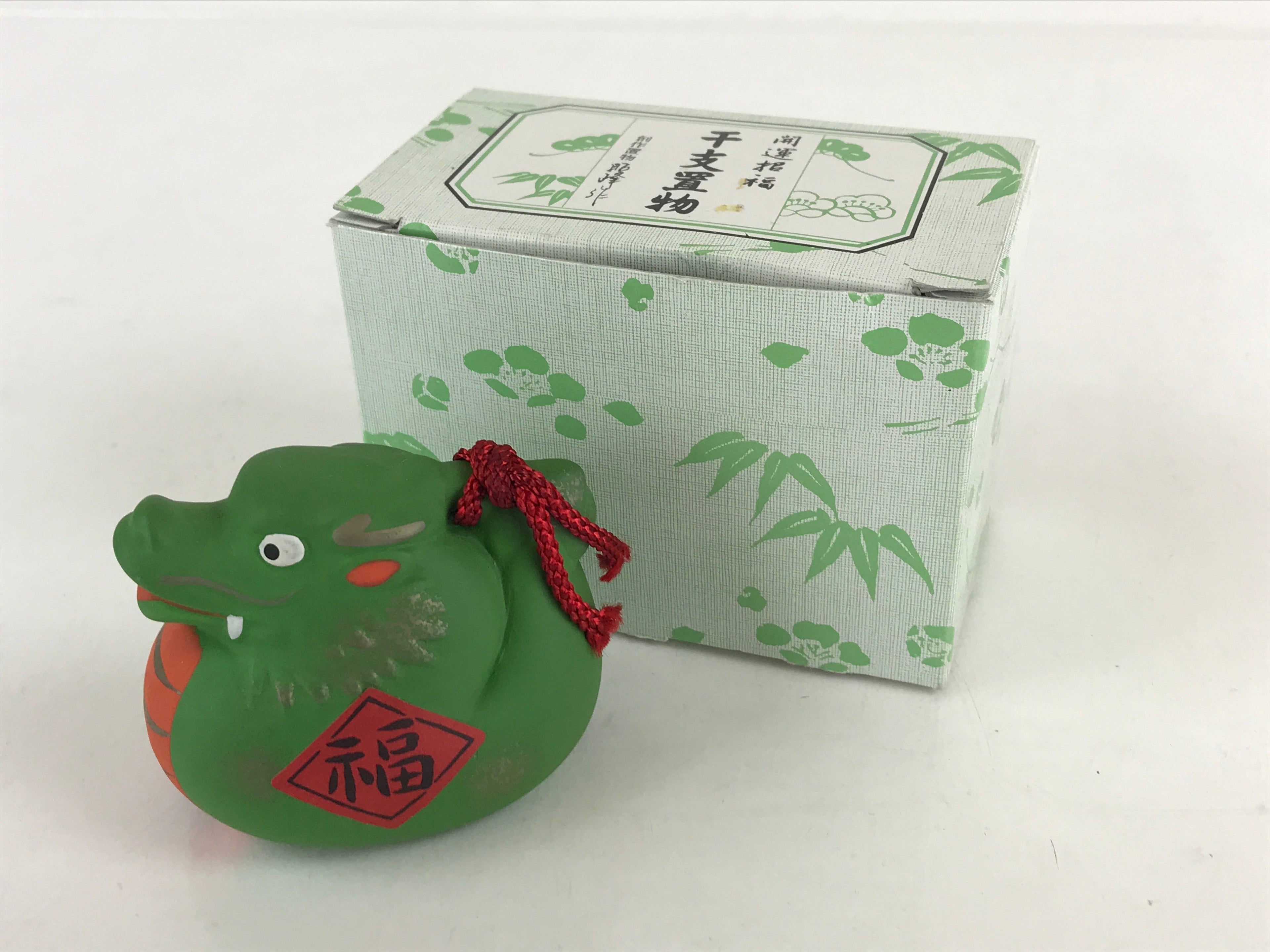 Japanese Clay Bell Dorei Tsuchi-Suzu Ceramic Doll Zodiac Green Dragon Amulet DR4