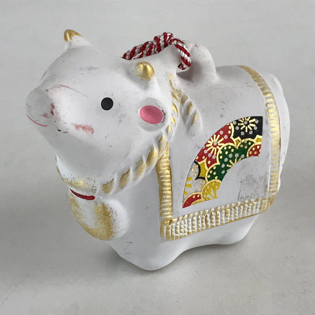 Japanese Clay Bell Dorei Tsuchi-Suzu Ceramic Doll Zodiac Symbol Cow Amulet DR441
