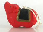 Japanese Clay Bell Dorei Tsuchi-Suzu Ceramic Doll Zodiac Symbol Red Cow Amulet D