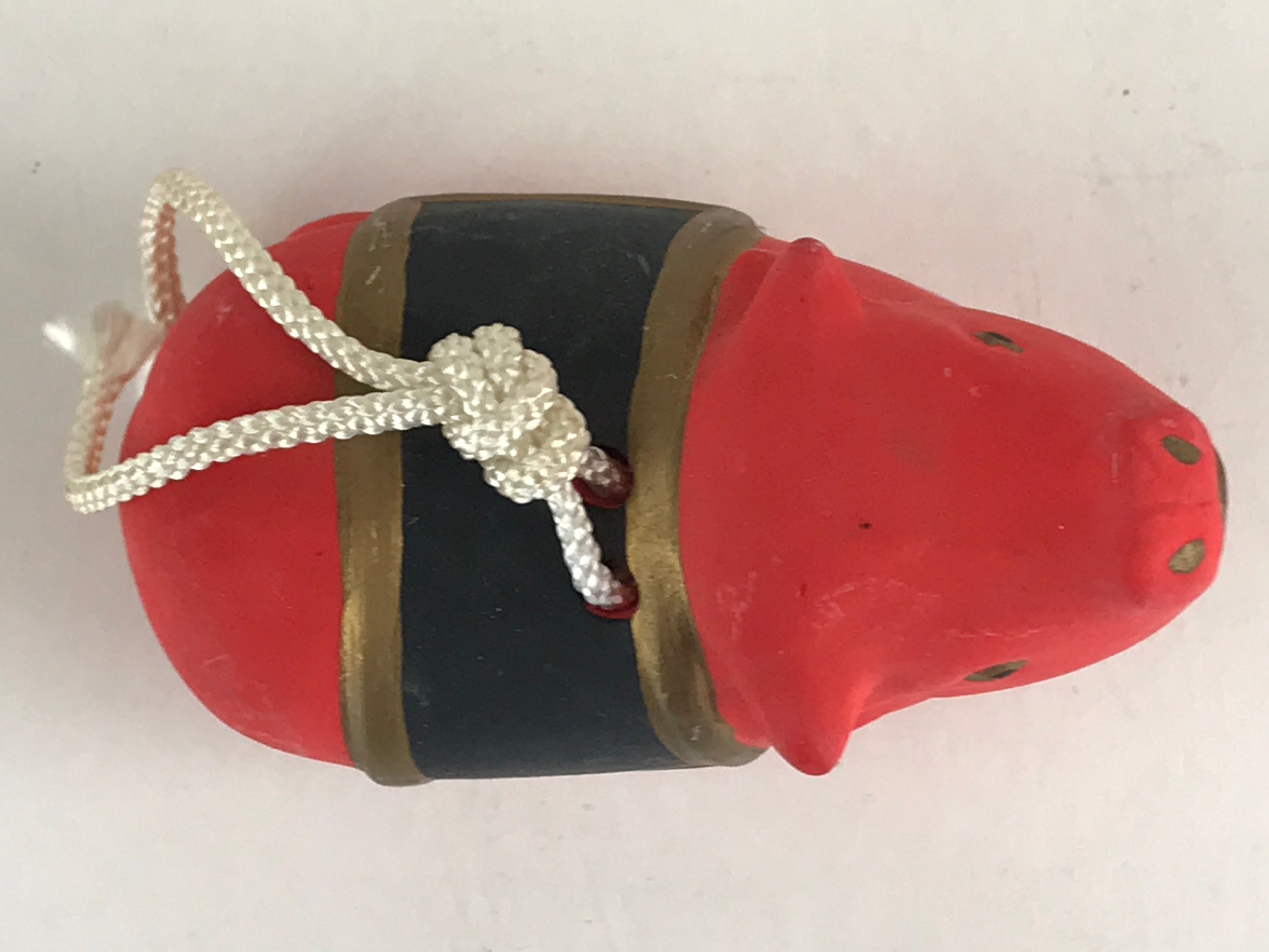 Japanese Clay Bell Dorei Tsuchi-Suzu Ceramic Doll Zodiac Symbol Red Cow Amulet D