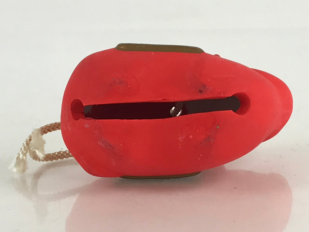 Japanese Clay Bell Dorei Tsuchi-Suzu Ceramic Doll Zodiac Symbol Red Cow Amulet D