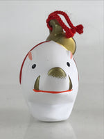 Japanese Clay Bell Dorei Tsuchi-Suzu Ceramic Doll Zodiac White Boar Amulet DR422