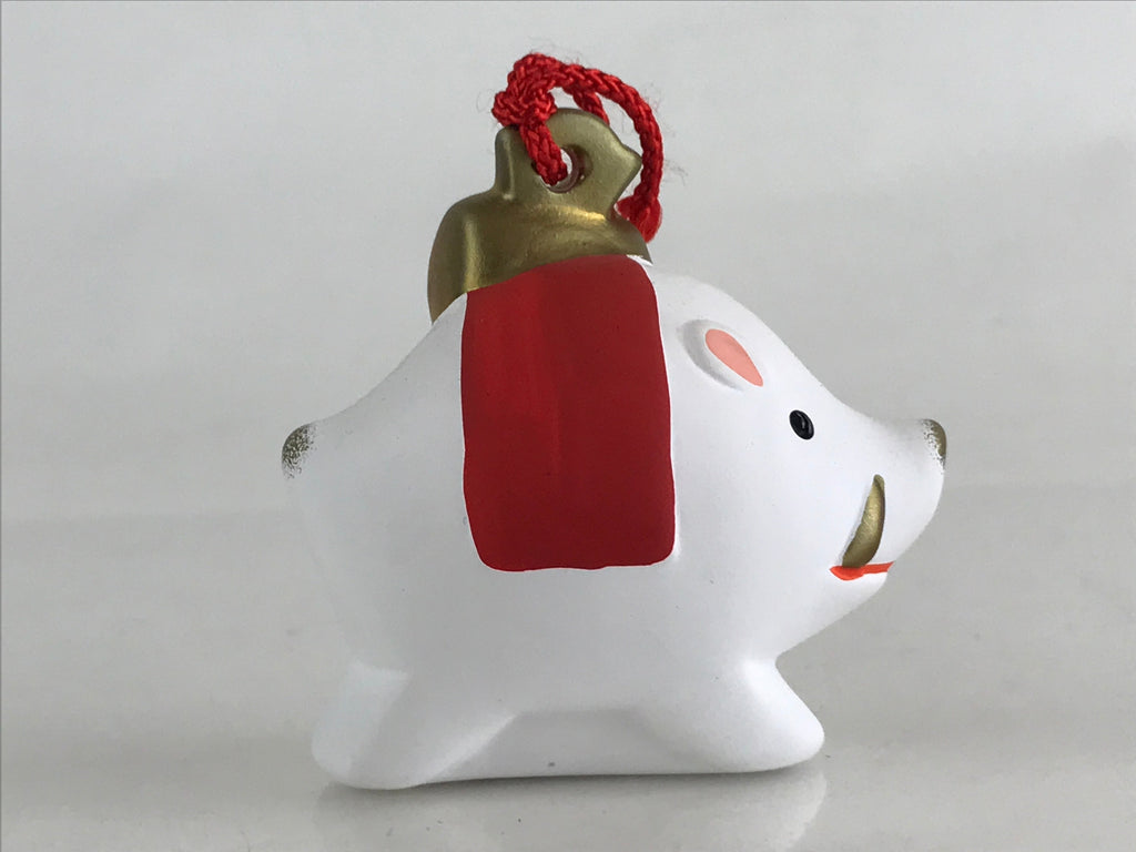 Japanese Clay Bell Dorei Tsuchi-Suzu Ceramic Doll Zodiac White Boar Amulet DR422