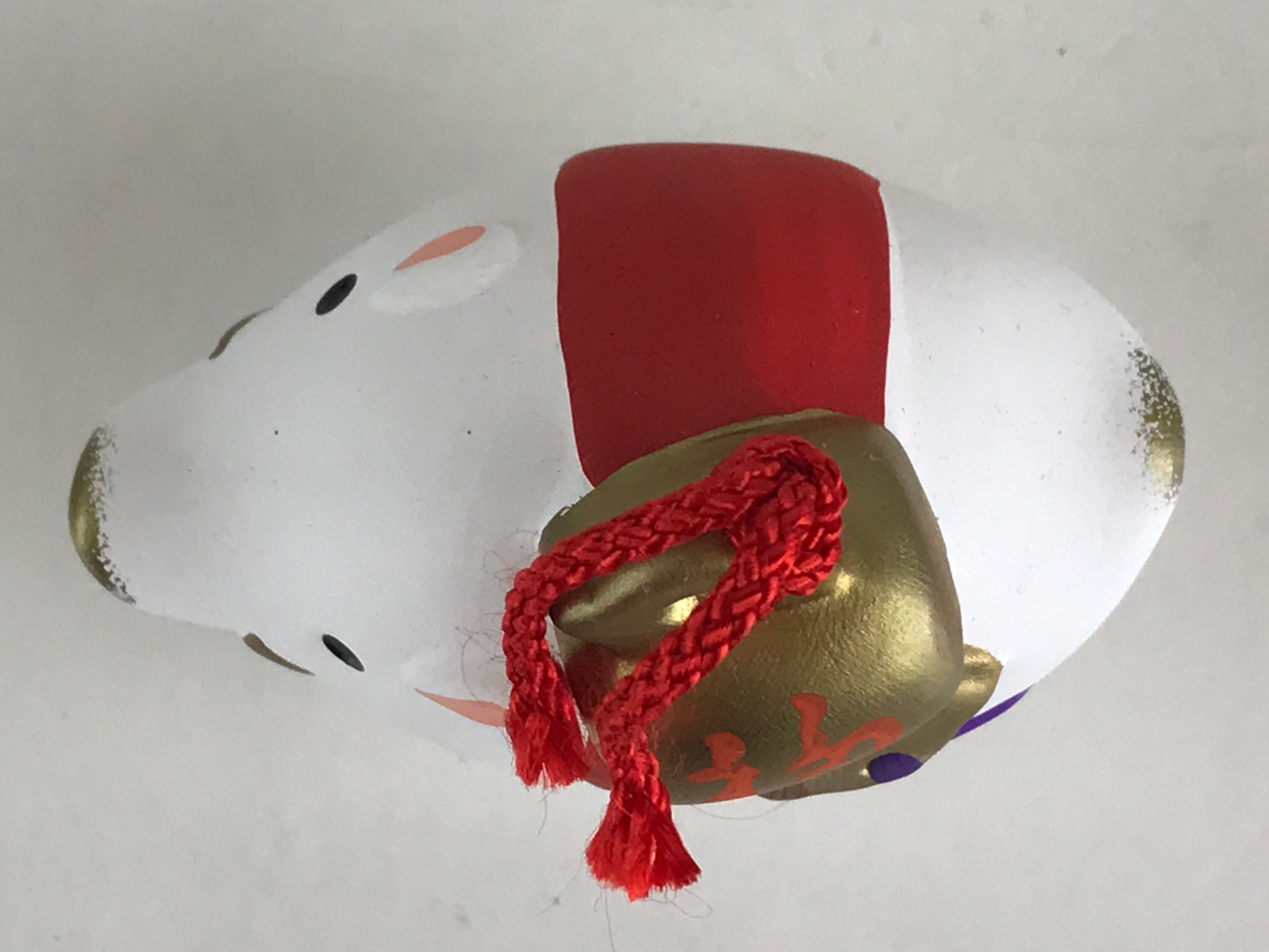 Japanese Clay Bell Dorei Tsuchi-Suzu Ceramic Doll Zodiac White Boar Amulet DR422