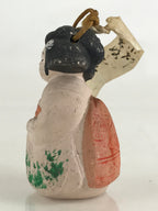 Japanese Clay Bell Dorei Tsuchi-Suzu Ceramic Geisha Kimono Girl Doll Vtg Amulet