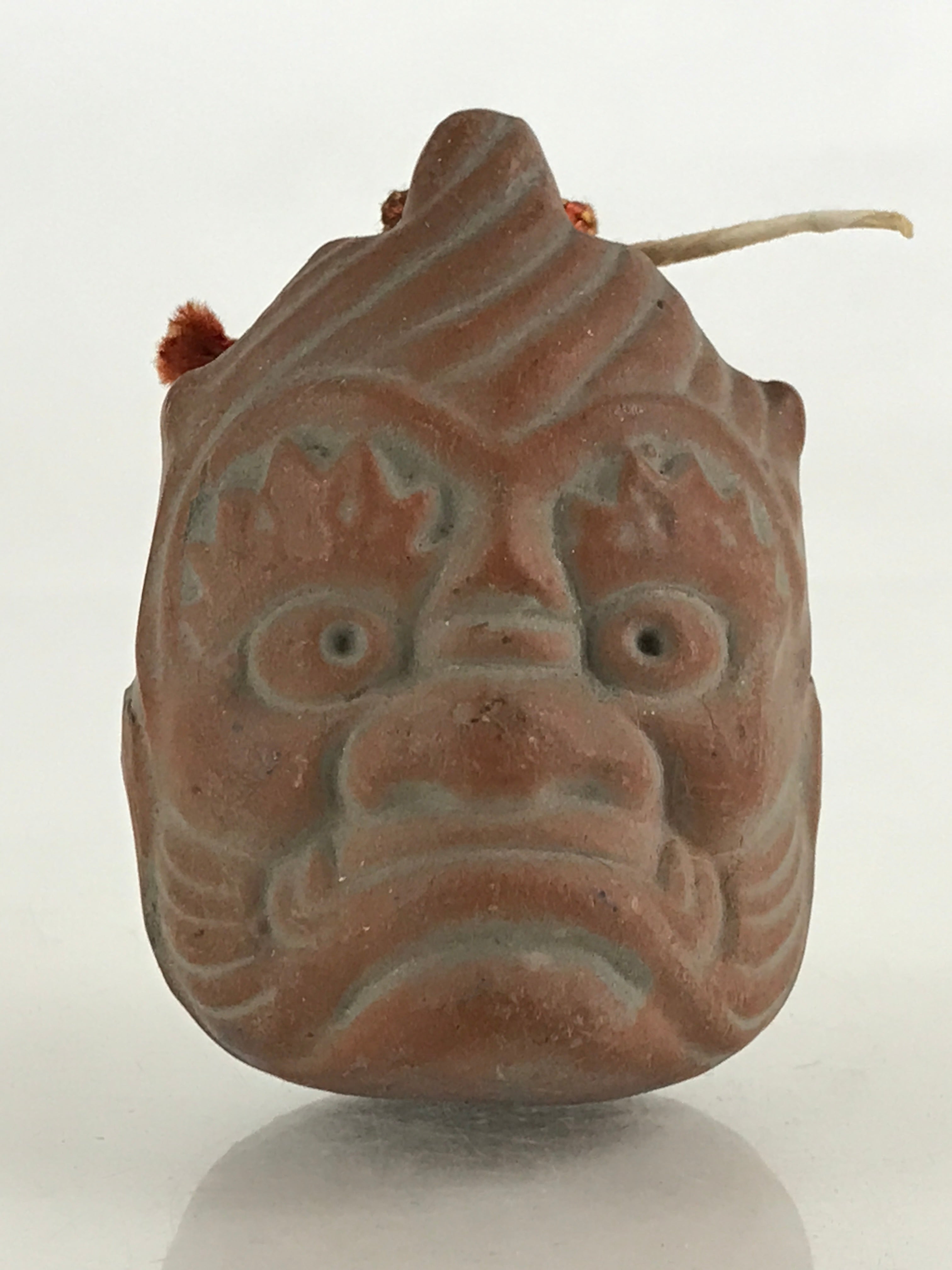 Japanese Clay Bell Dorei Tsuchi-Suzu Ceramic Raijin God Of Thunder Vtg Amulet DR
