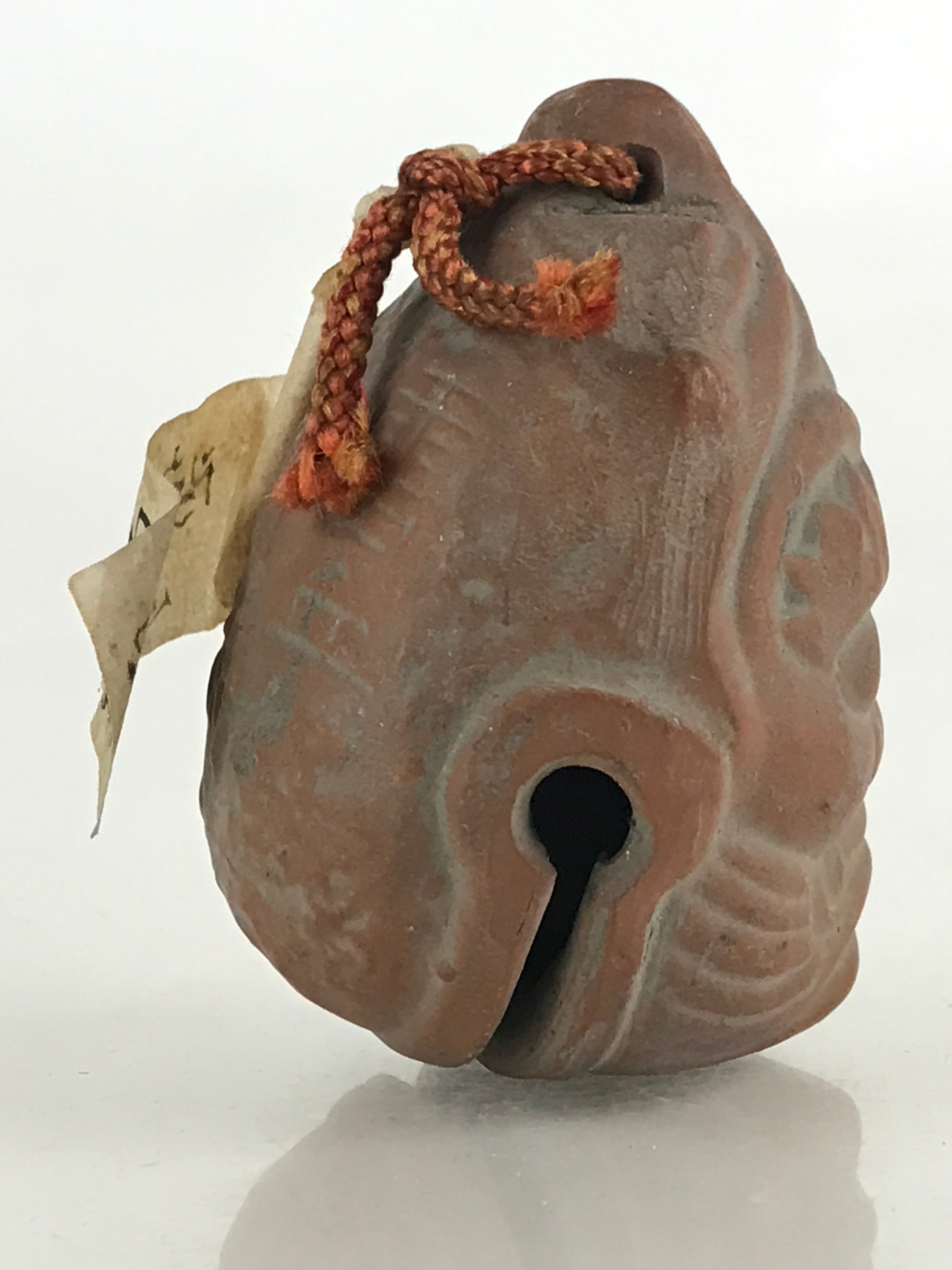 Japanese Clay Bell Dorei Tsuchi-Suzu Ceramic Raijin God Of Thunder Vtg Amulet DR