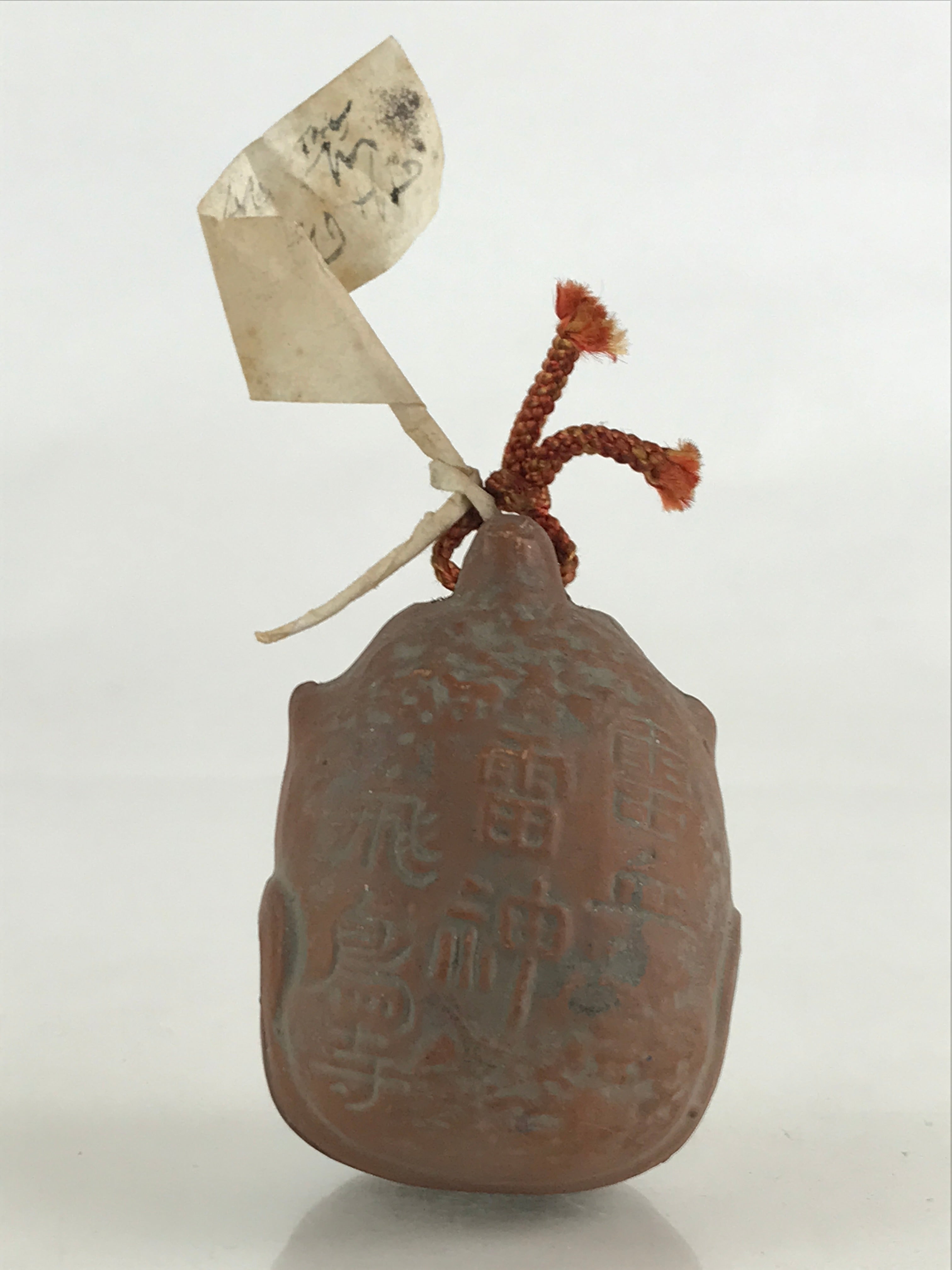 Japanese Clay Bell Dorei Tsuchi-Suzu Ceramic Raijin God Of Thunder Vtg Amulet DR