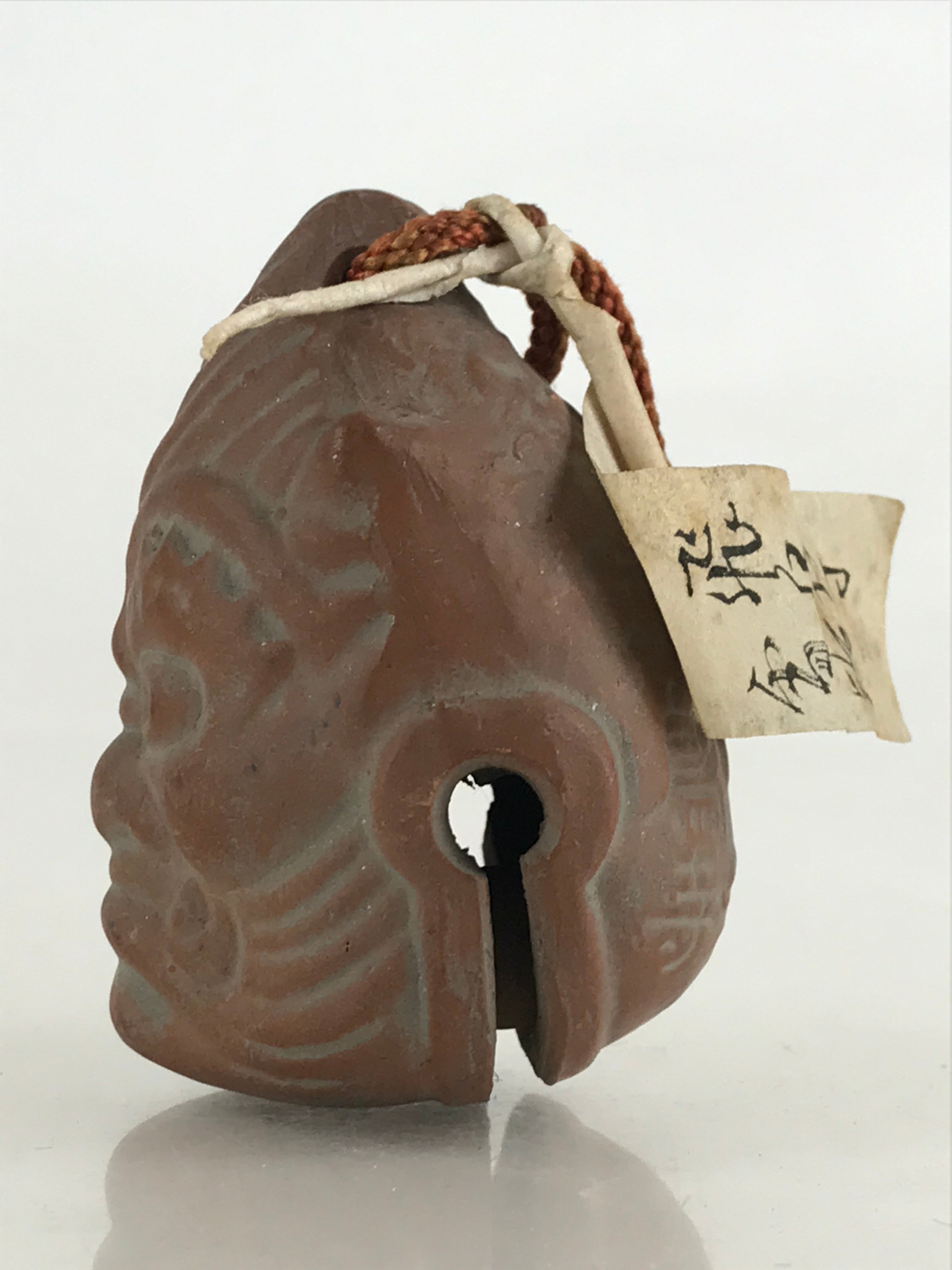 Japanese Clay Bell Dorei Tsuchi-Suzu Ceramic Raijin God Of Thunder Vtg Amulet DR