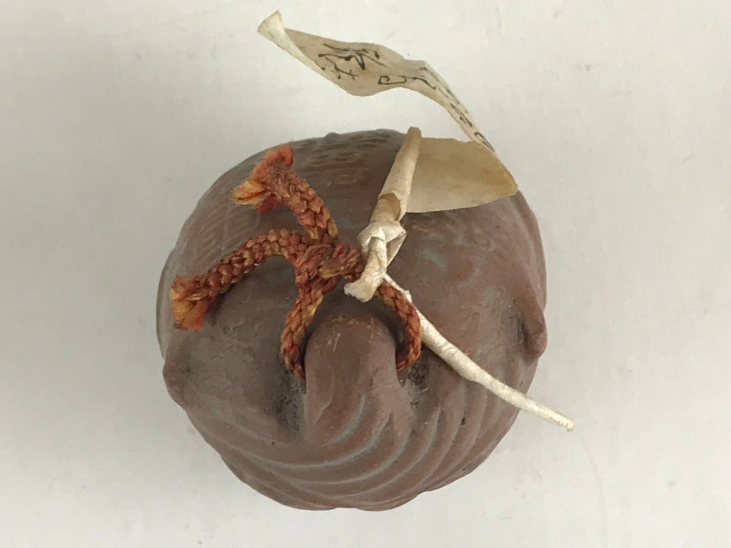 Japanese Clay Bell Dorei Tsuchi-Suzu Ceramic Raijin God Of Thunder Vtg Amulet DR
