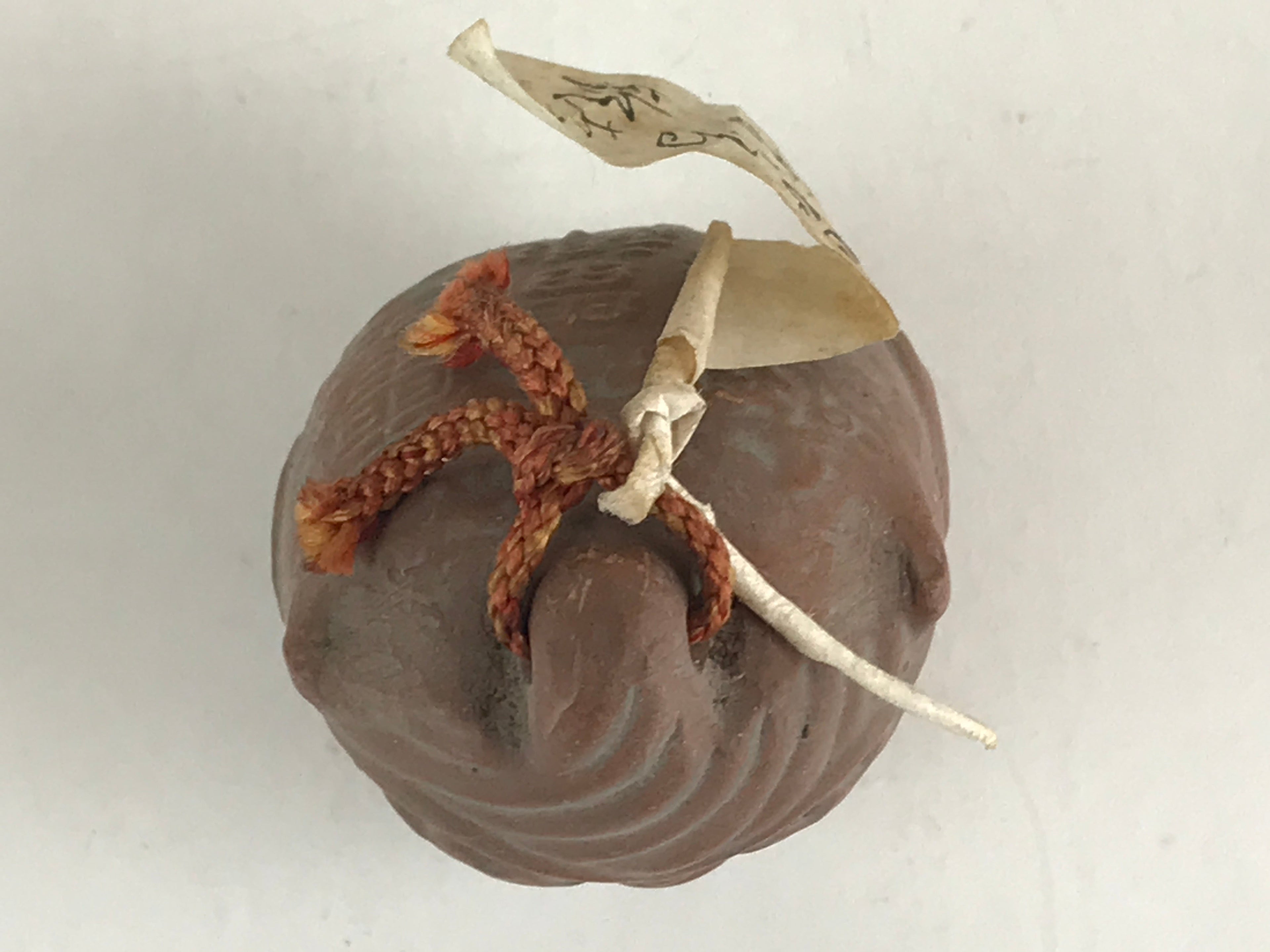 Japanese Clay Bell Dorei Tsuchi-Suzu Ceramic Raijin God Of Thunder Vtg Amulet DR