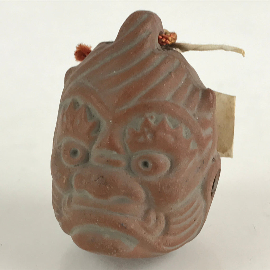 Japanese Clay Bell Dorei Tsuchi-Suzu Ceramic Raijin God Of Thunder Vtg Amulet DR