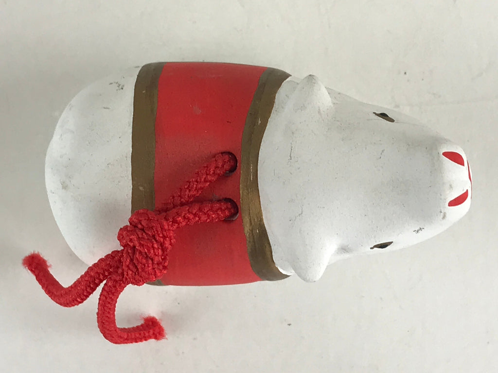 Japanese Clay Bell Dorei Tsuchi-Suzu Doll Zodiac Symbol White Cow Amulet DR438