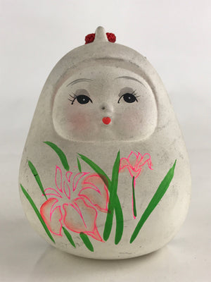 Japanese Clay Bell Dorei Tsuchi-Suzu Himedaruma Doll Princess Vtg White Amulet D