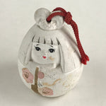 Japanese Clay Bell Dorei Tsuchi-Suzu Himedaruma Doll Princess Vtg White Amulet D
