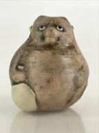 Japanese Clay Bell Dorei Tsuchi-Suzu Vtg Raccoon Tanuki Sake Ceramic Amulet DR45