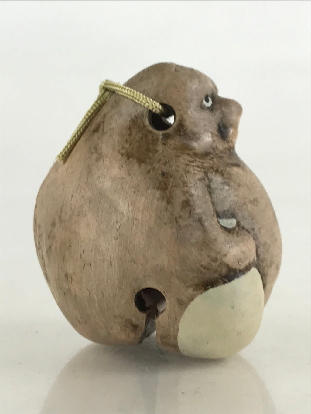 Japanese Clay Bell Dorei Tsuchi-Suzu Vtg Raccoon Tanuki Sake Ceramic Amulet DR45