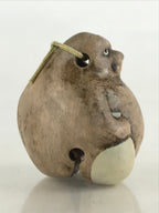 Japanese Clay Bell Dorei Tsuchi-Suzu Vtg Raccoon Tanuki Sake Ceramic Amulet DR45