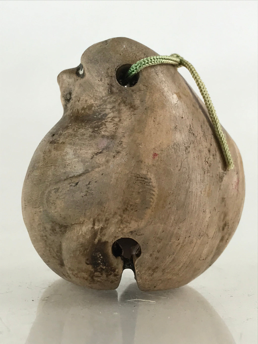 Japanese Clay Bell Dorei Tsuchi-Suzu Vtg Raccoon Tanuki Sake Ceramic Amulet DR45