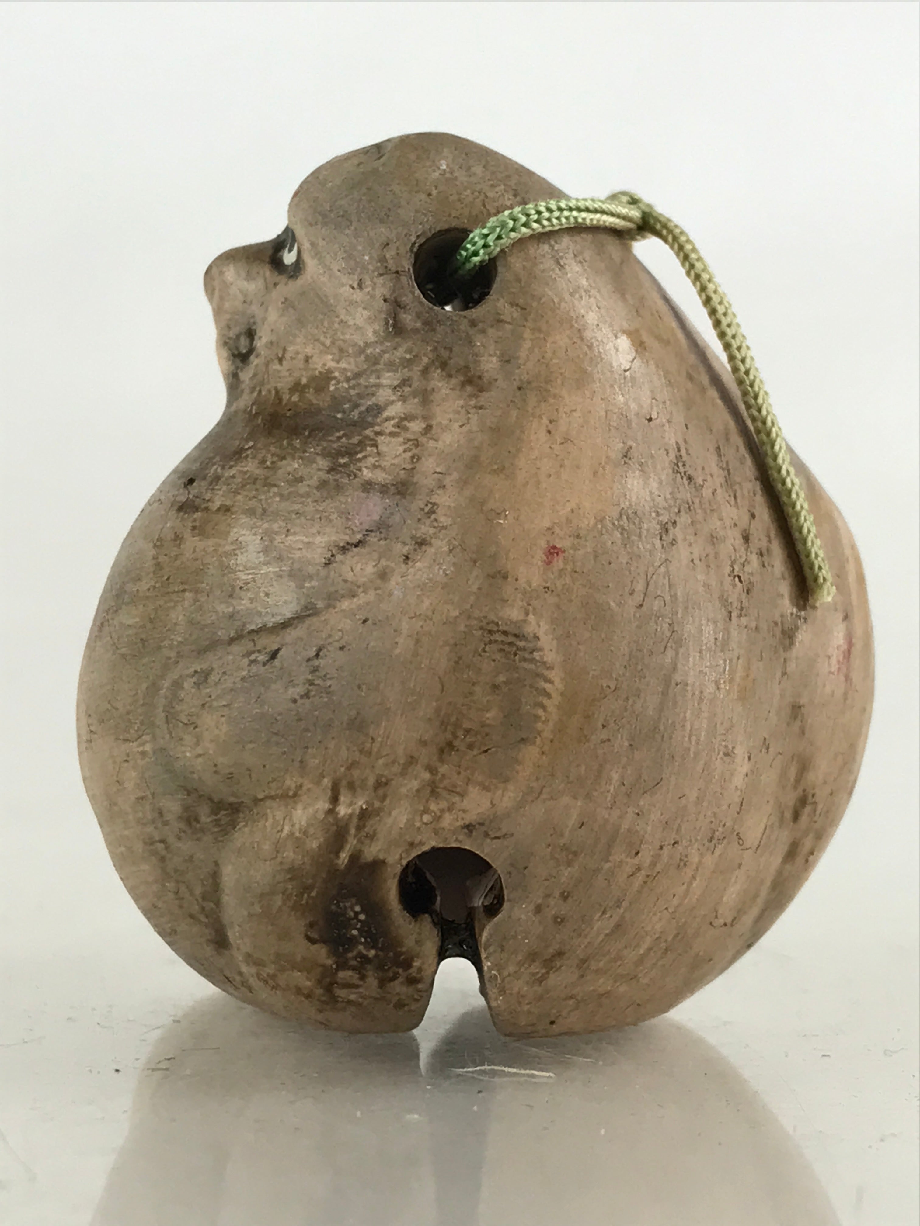 Japanese Clay Bell Dorei Tsuchi-Suzu Vtg Raccoon Tanuki Sake Ceramic Amulet DR45