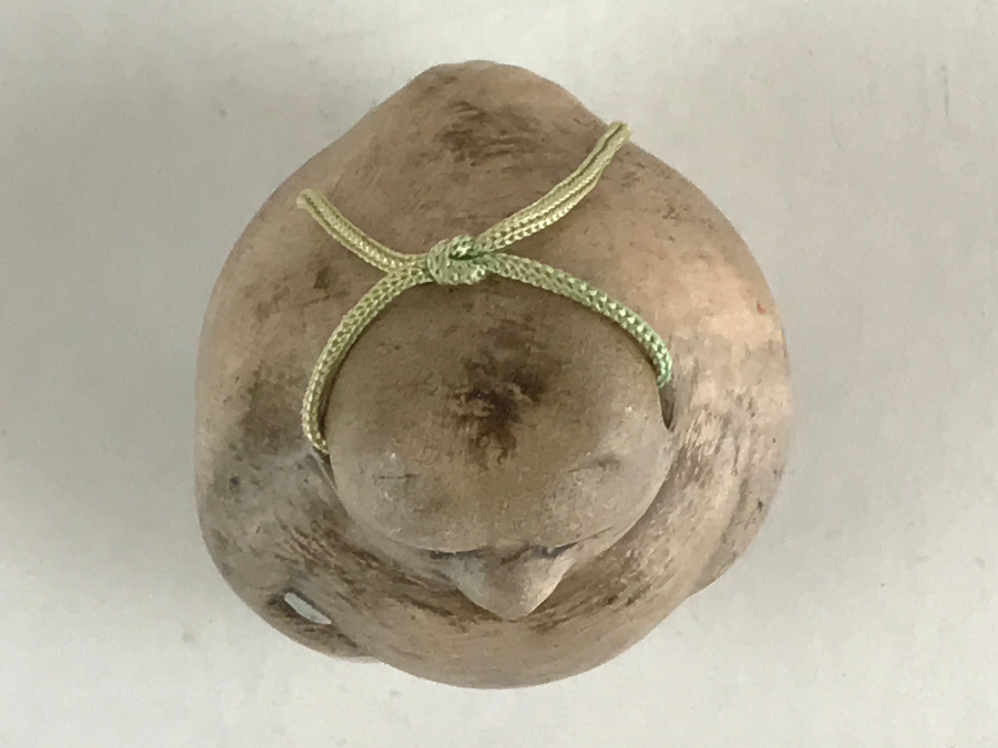 Japanese Clay Bell Dorei Tsuchi-Suzu Vtg Raccoon Tanuki Sake Ceramic Amulet DR45