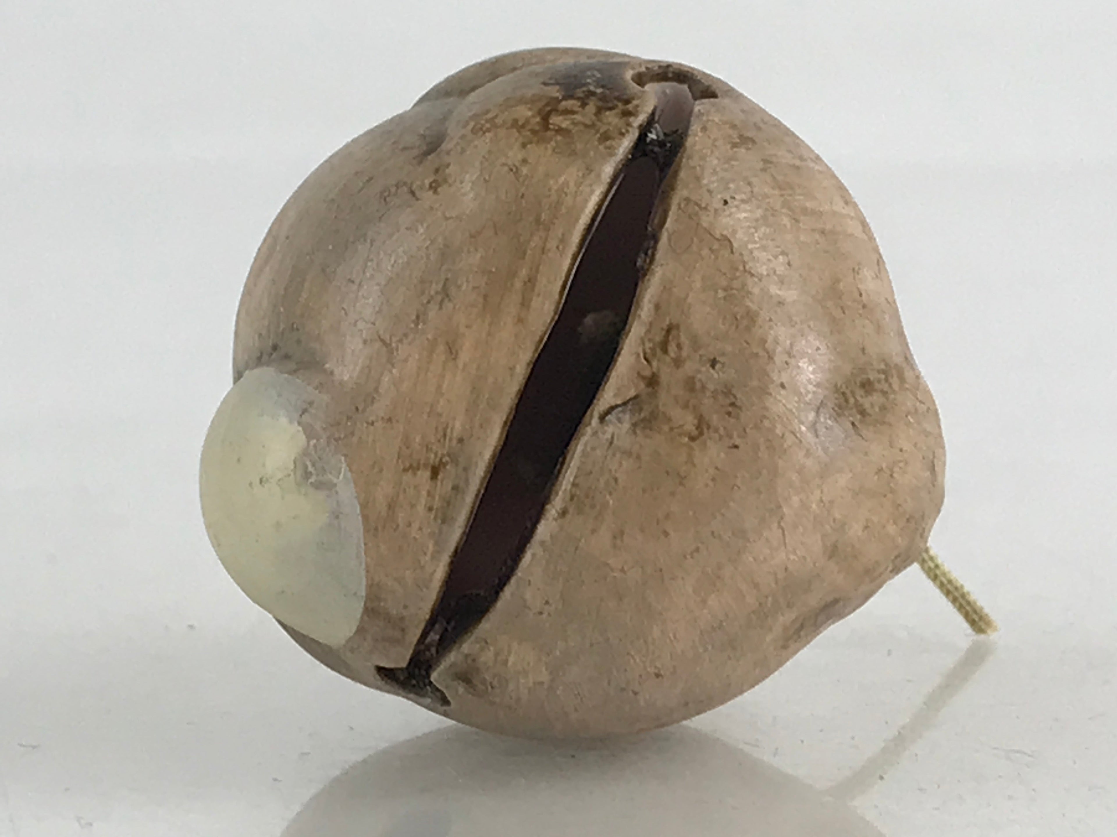 Japanese Clay Bell Dorei Tsuchi-Suzu Vtg Raccoon Tanuki Sake Ceramic Amulet DR45