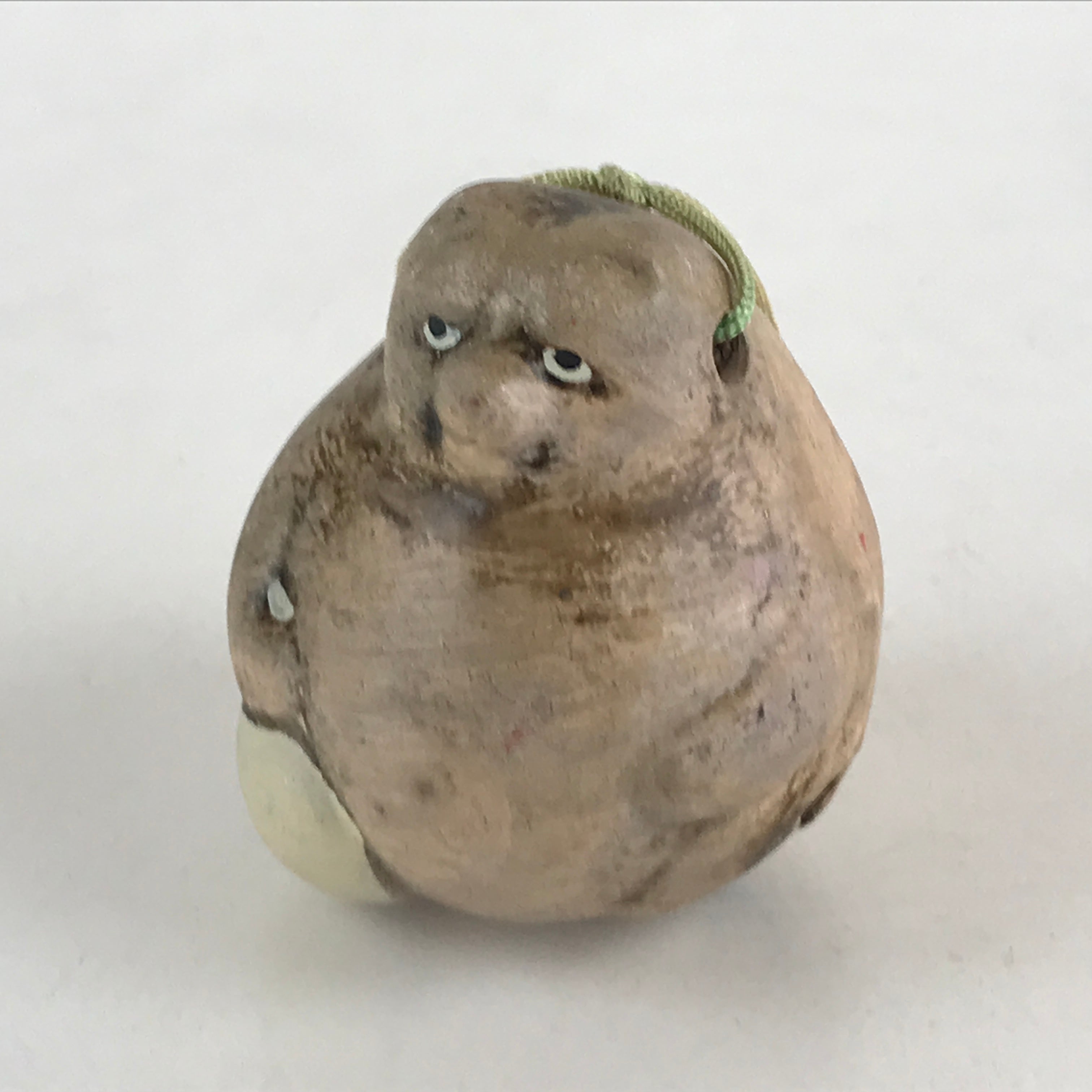 Japanese Clay Bell Dorei Tsuchi-Suzu Vtg Raccoon Tanuki Sake Ceramic Amulet DR45