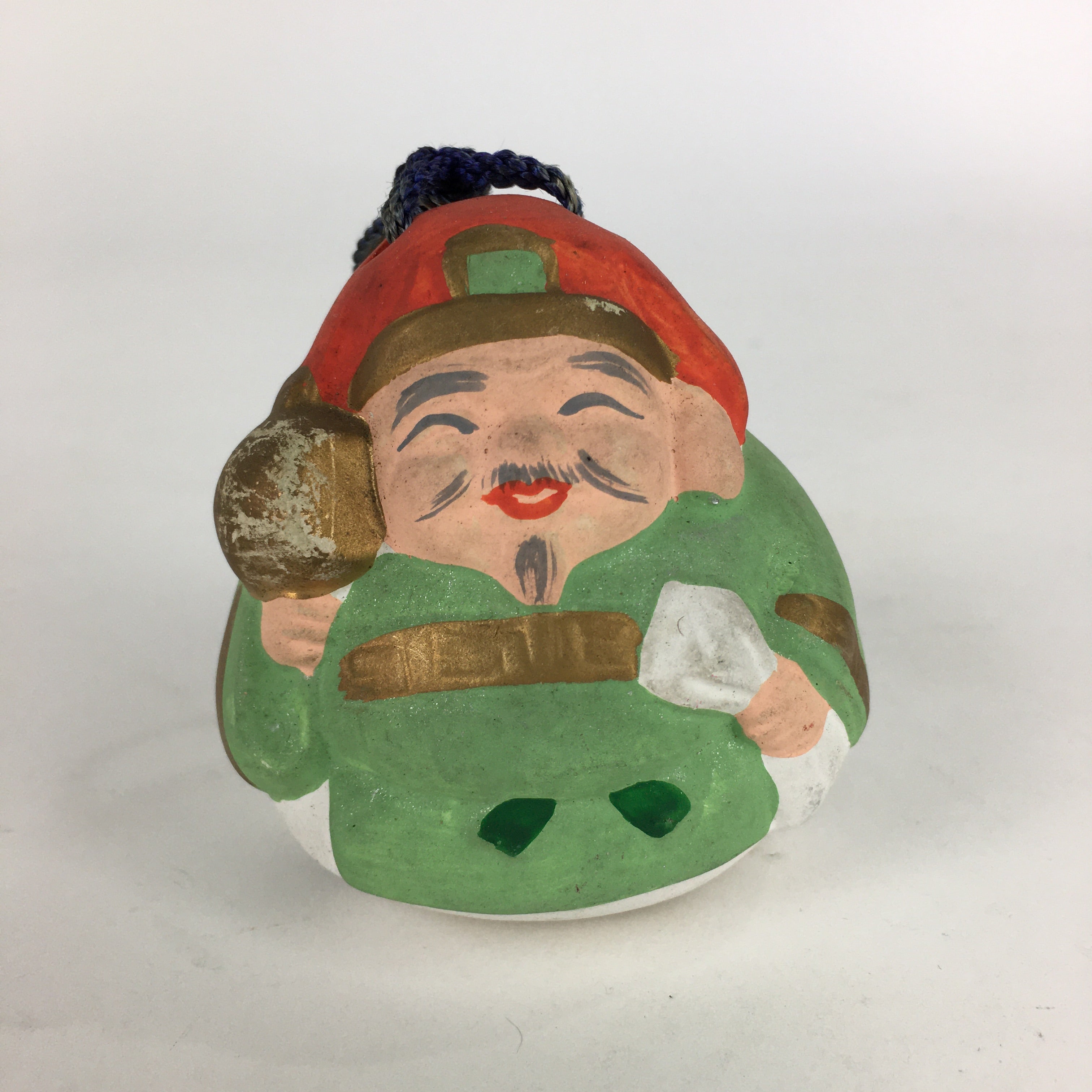 Japanese Clay Bell Dorei Vtg Ceramic Doll Amulet 7 Lucky Gods Daikokuten DR376