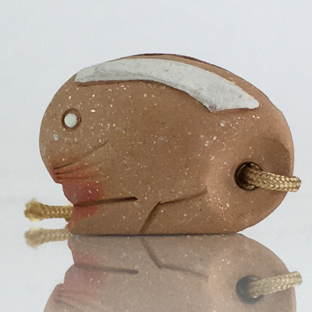 Japanese Clay Bell Dorei Vtg Ceramic Doll Amulet Brown Rabbit DR416