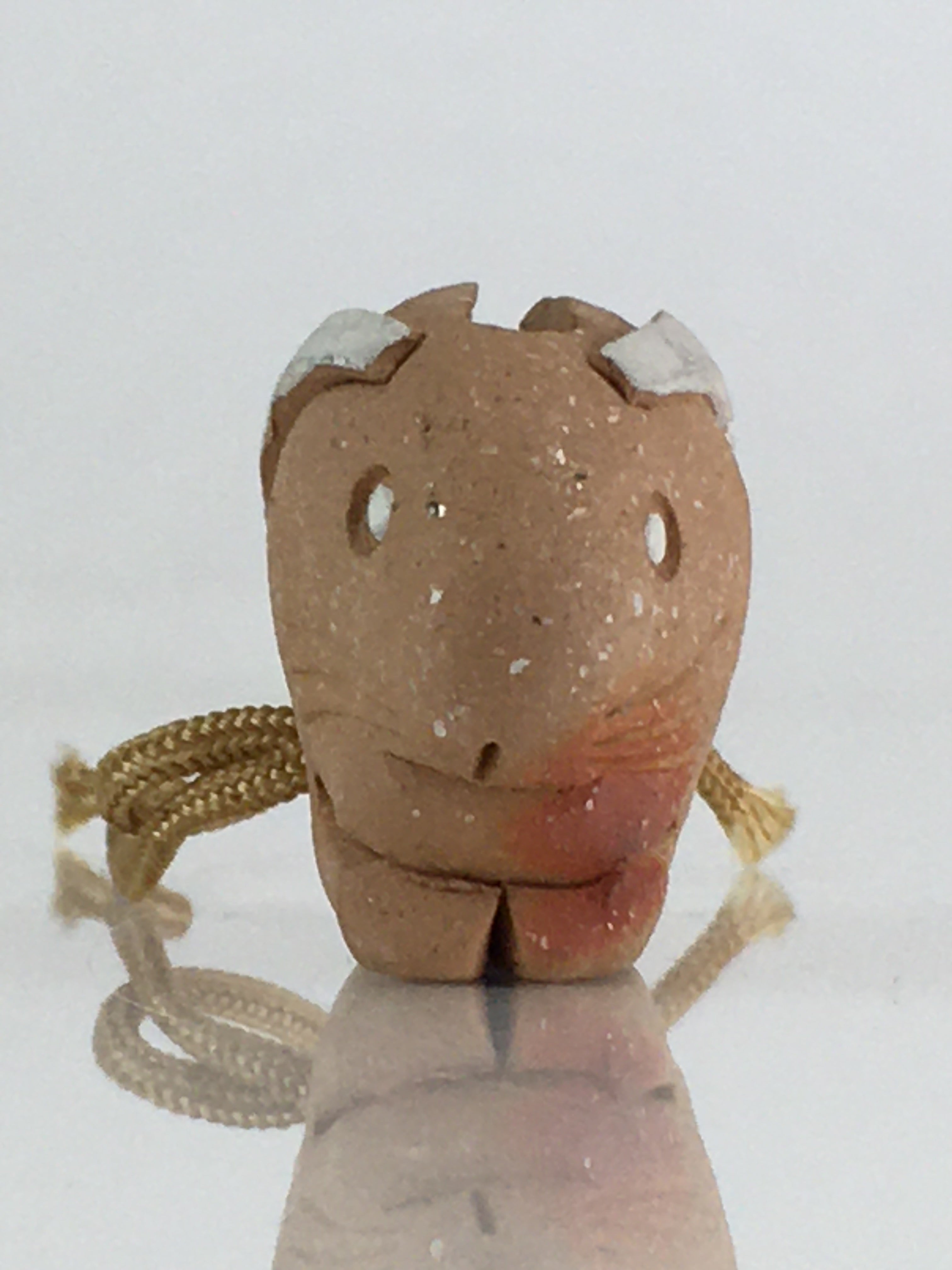 Japanese Clay Bell Dorei Vtg Ceramic Doll Amulet Brown Rabbit Local Toys DR416