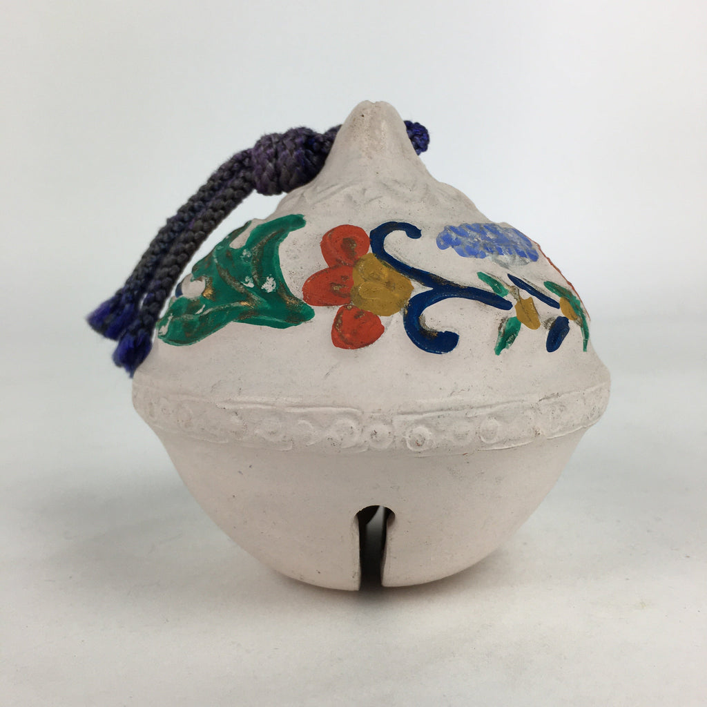 Japanese Clay Bell Dorei Vtg Ceramic Doll Amulet Colorful Flower Design DR380