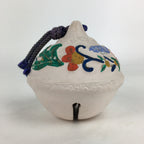 Japanese Clay Bell Dorei Vtg Ceramic Doll Amulet Colorful Flower Design DR380
