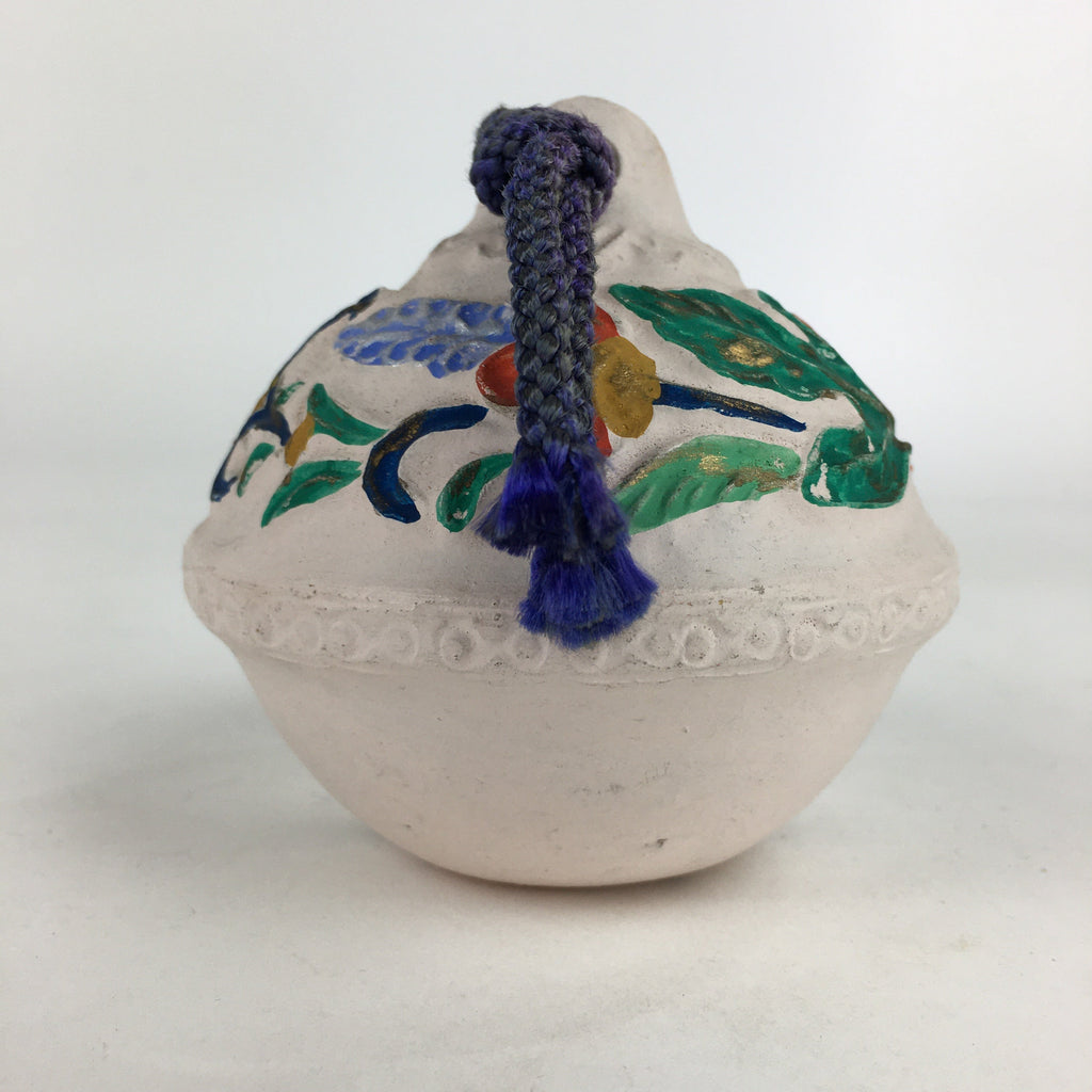 Japanese Clay Bell Dorei Vtg Ceramic Doll Amulet Colorful Flower Design DR380