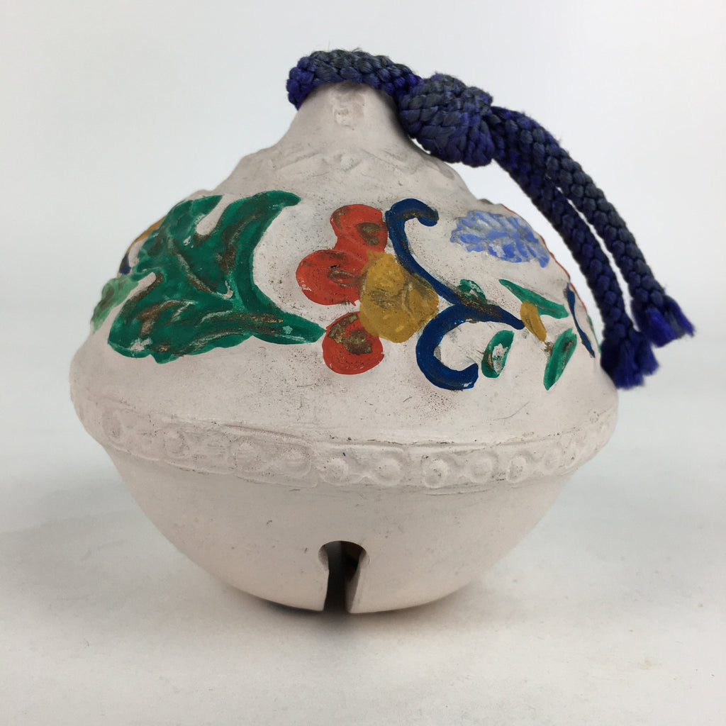 Japanese Clay Bell Dorei Vtg Ceramic Doll Amulet Colorful Flower Design DR380