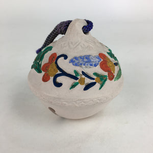 Japanese Clay Bell Dorei Vtg Ceramic Doll Amulet Colorful Flower Design DR380