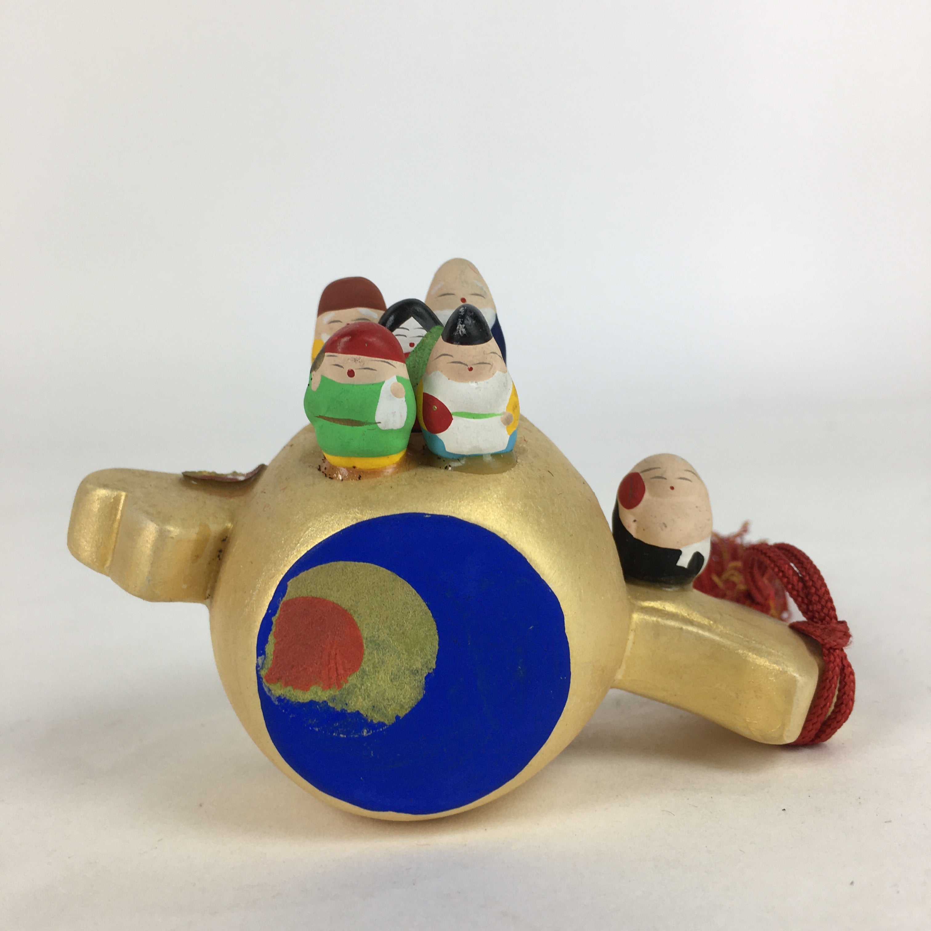 Japanese Clay Bell Dorei Vtg Ceramic Doll Amulet Gavel 7 Lucky Gods DR395