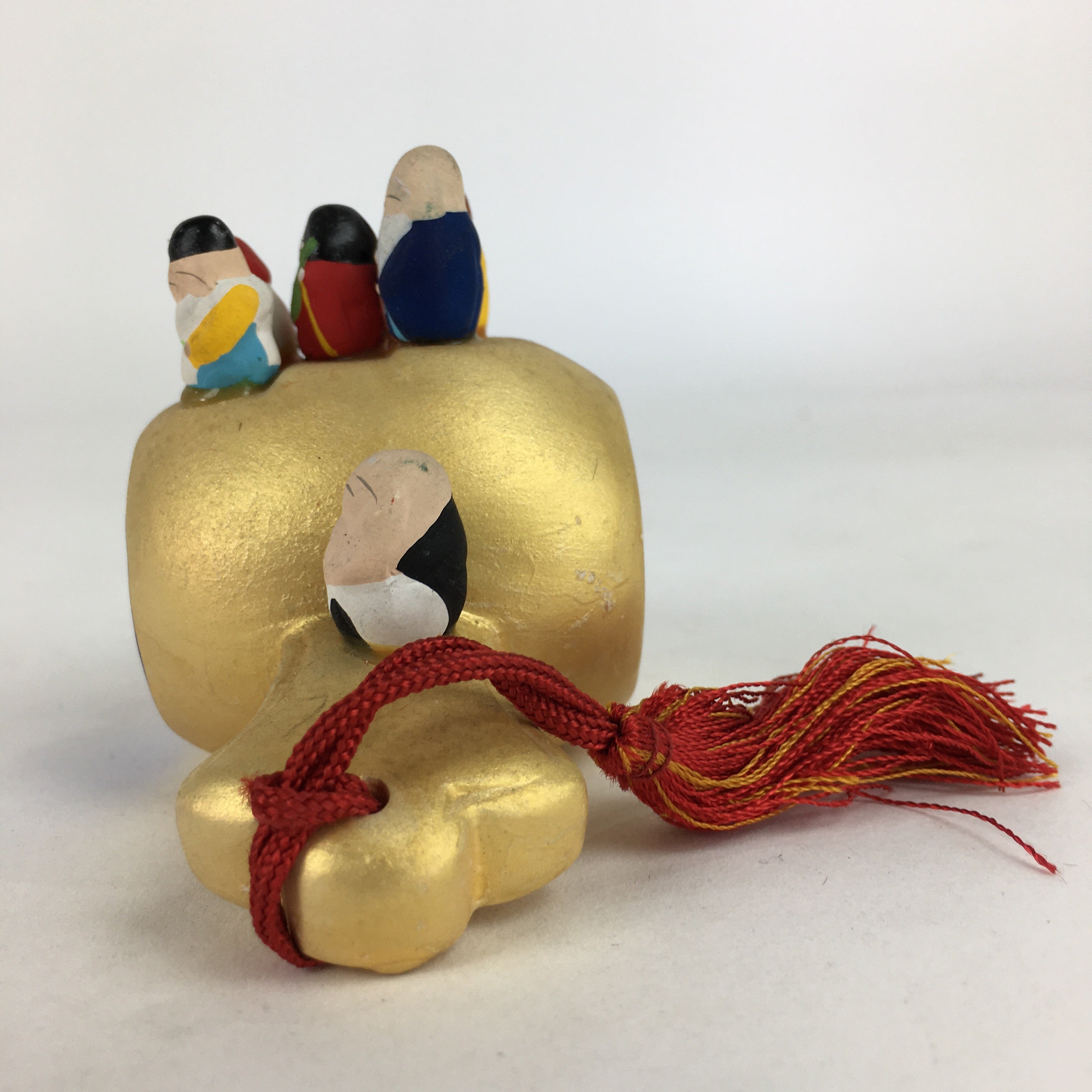 Japanese Clay Bell Dorei Vtg Ceramic Doll Amulet Gavel 7 Lucky Gods DR395