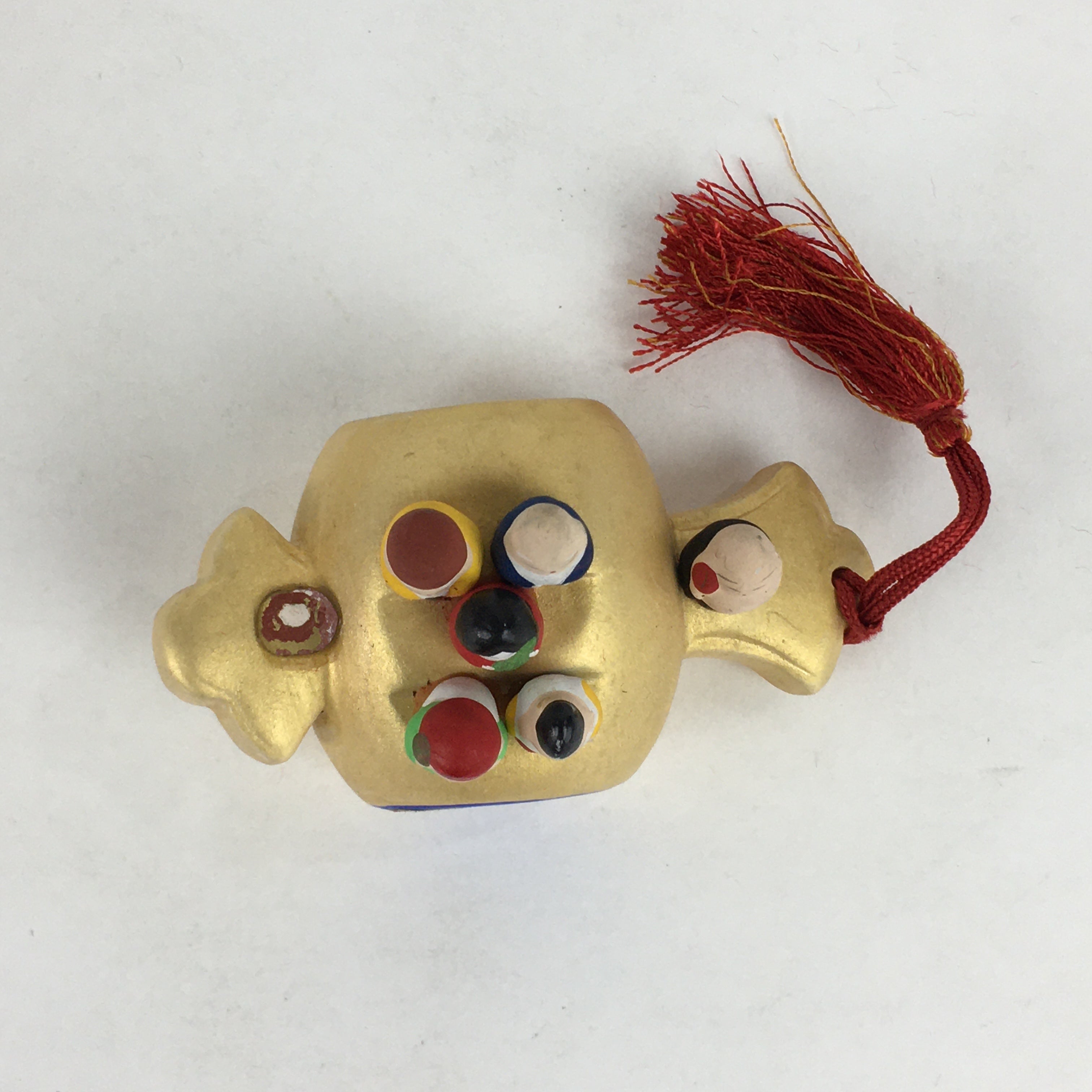 Japanese Clay Bell Dorei Vtg Ceramic Doll Amulet Gavel 7 Lucky Gods DR395