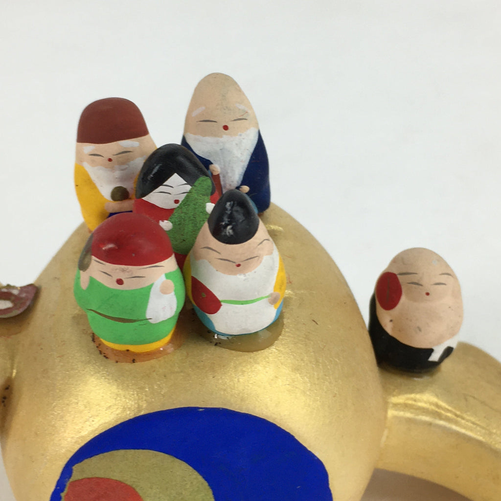 Japanese Clay Bell Dorei Vtg Ceramic Doll Amulet Gavel 7 Lucky Gods DR395