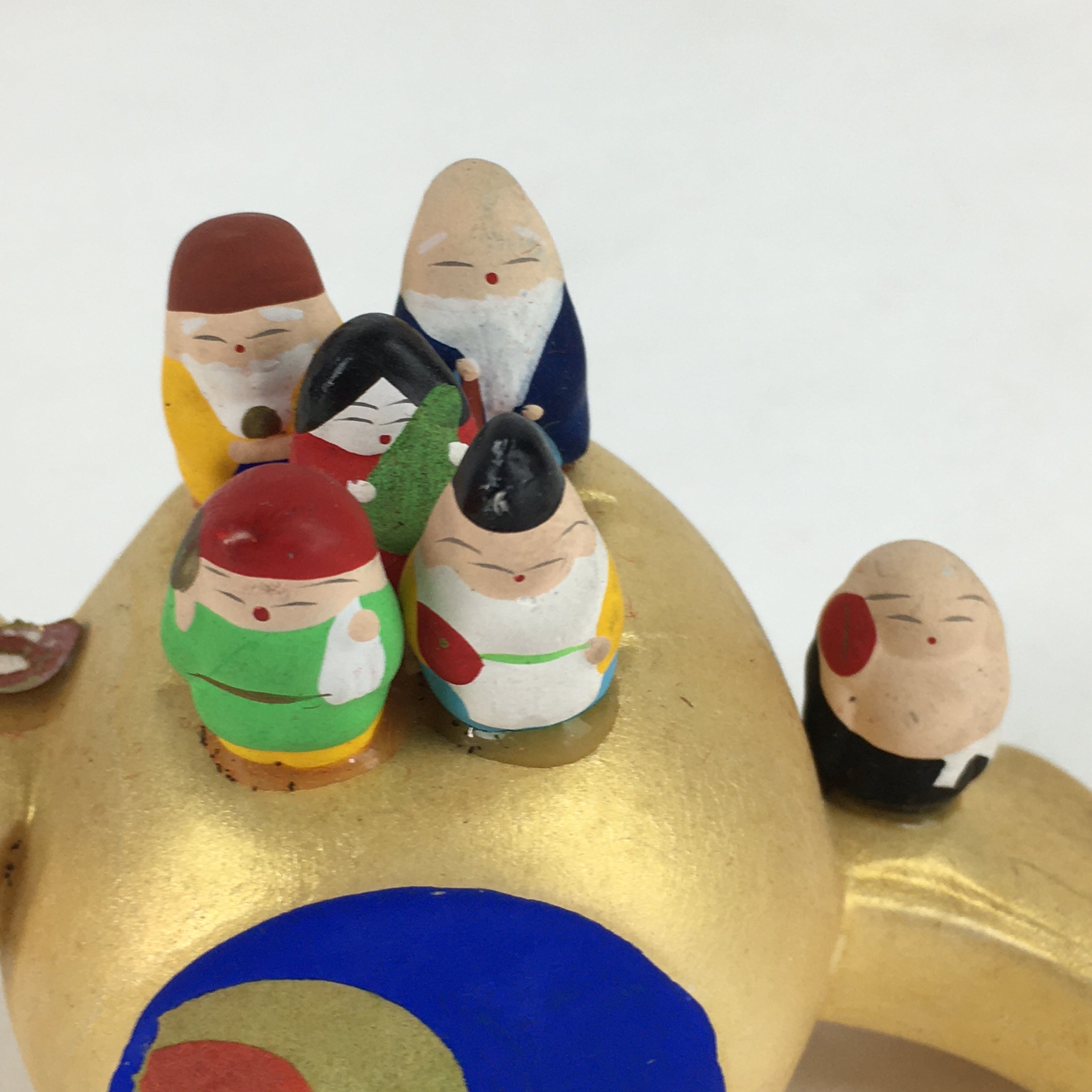 Japanese Clay Bell Dorei Vtg Ceramic Doll Amulet Gavel 7 Lucky Gods DR395