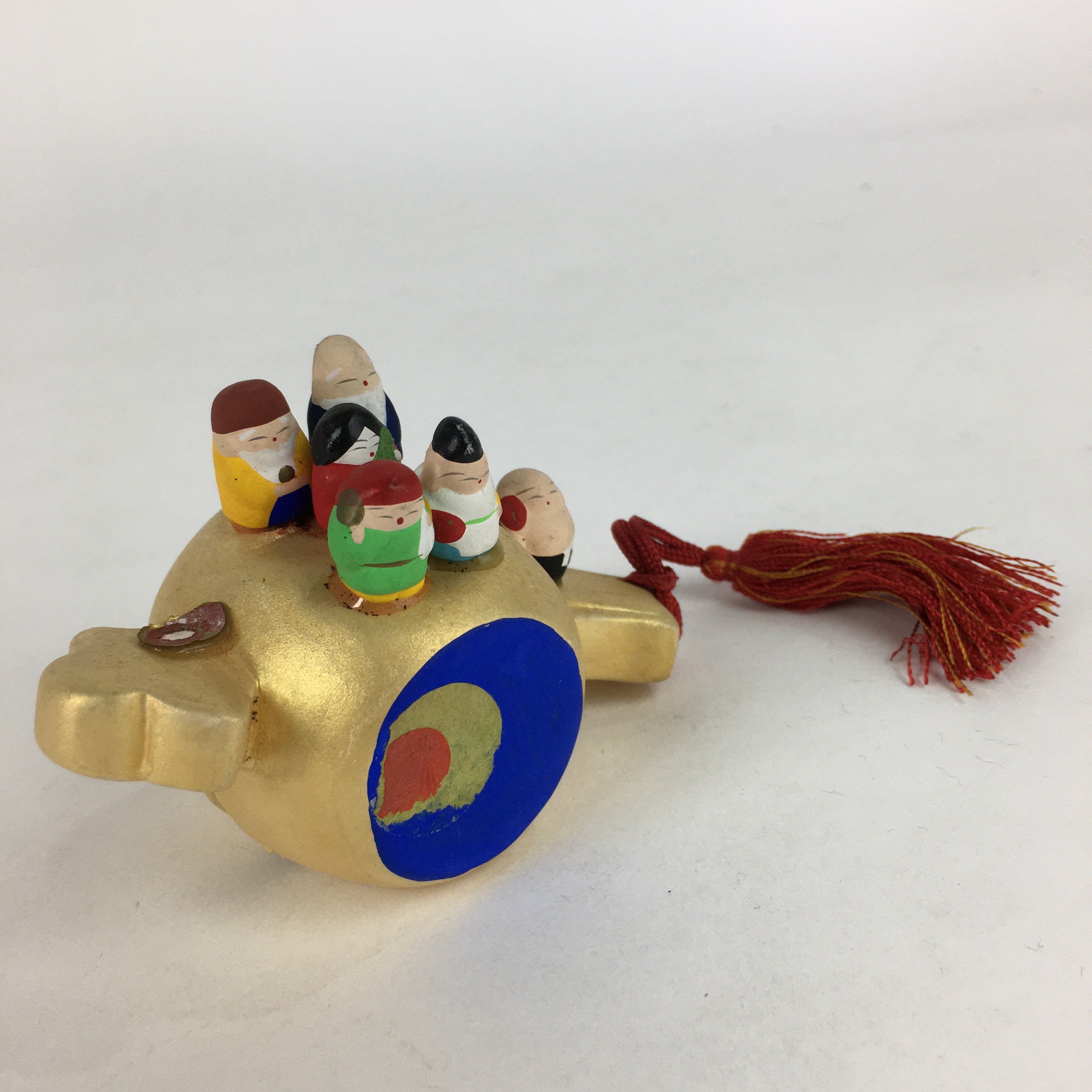 Japanese Clay Bell Dorei Vtg Ceramic Doll Amulet Gavel 7 Lucky Gods DR395