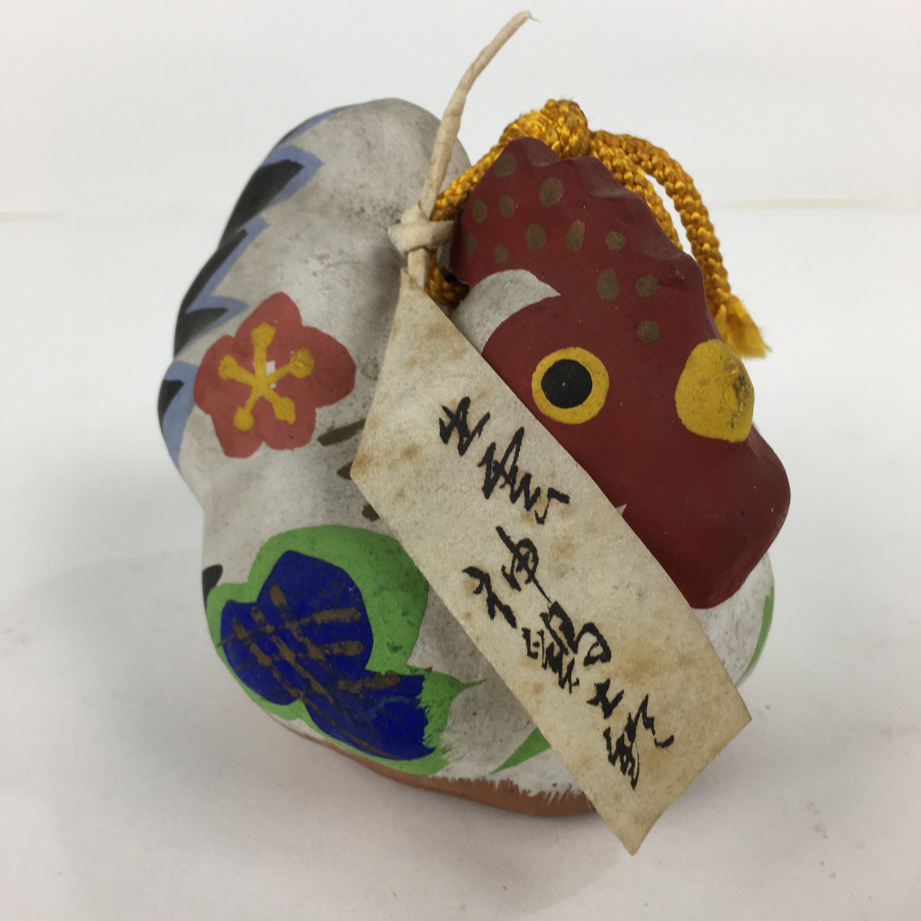 Japanese Clay Bell Dorei Vtg Ceramic Doll Amulet God Rooster Izumo DR345