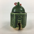 Japanese Clay Bell Dorei Vtg Ceramic Doll Amulet Green Glaze Kanji DR336