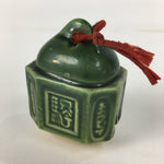 Japanese Clay Bell Dorei Vtg Ceramic Doll Amulet Green Glaze Kanji DR336