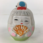 Japanese Clay Bell Dorei Vtg Ceramic Doll Amulet Kimono Girl White DR359