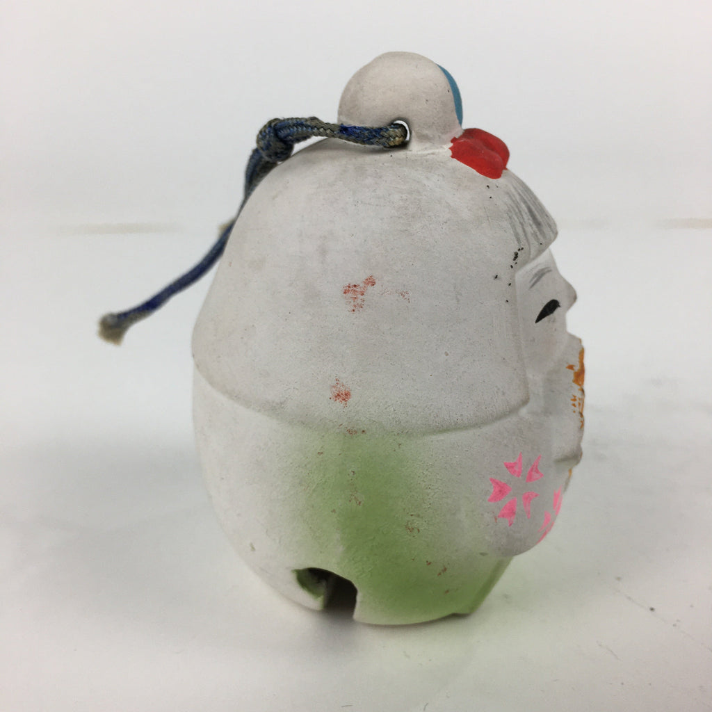 Japanese Clay Bell Dorei Vtg Ceramic Doll Amulet Kimono Girl White DR359